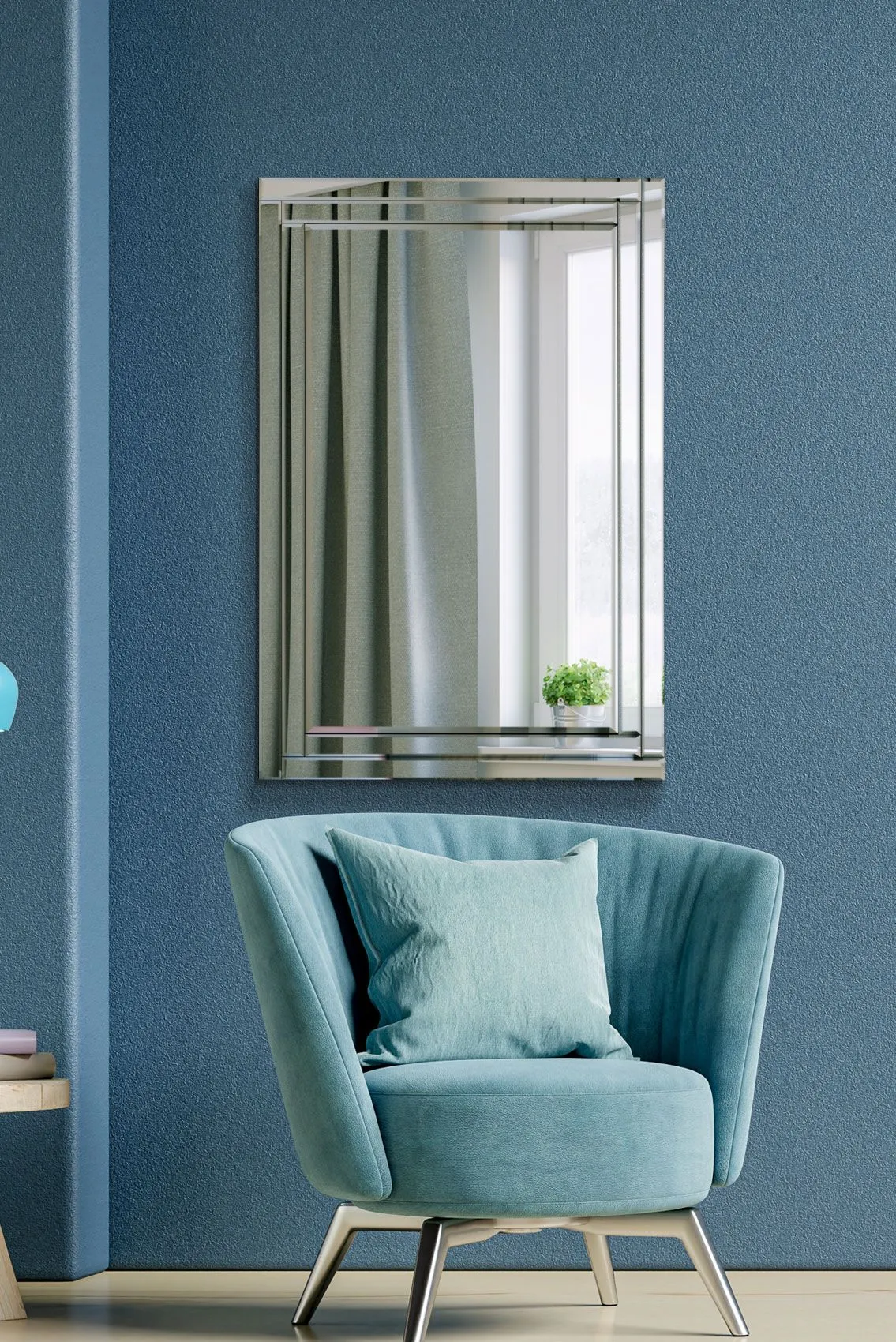 MirrorOutlet Luxford All Glass Bevelled Large Dress Mirror 120 x 80 CM in Silver