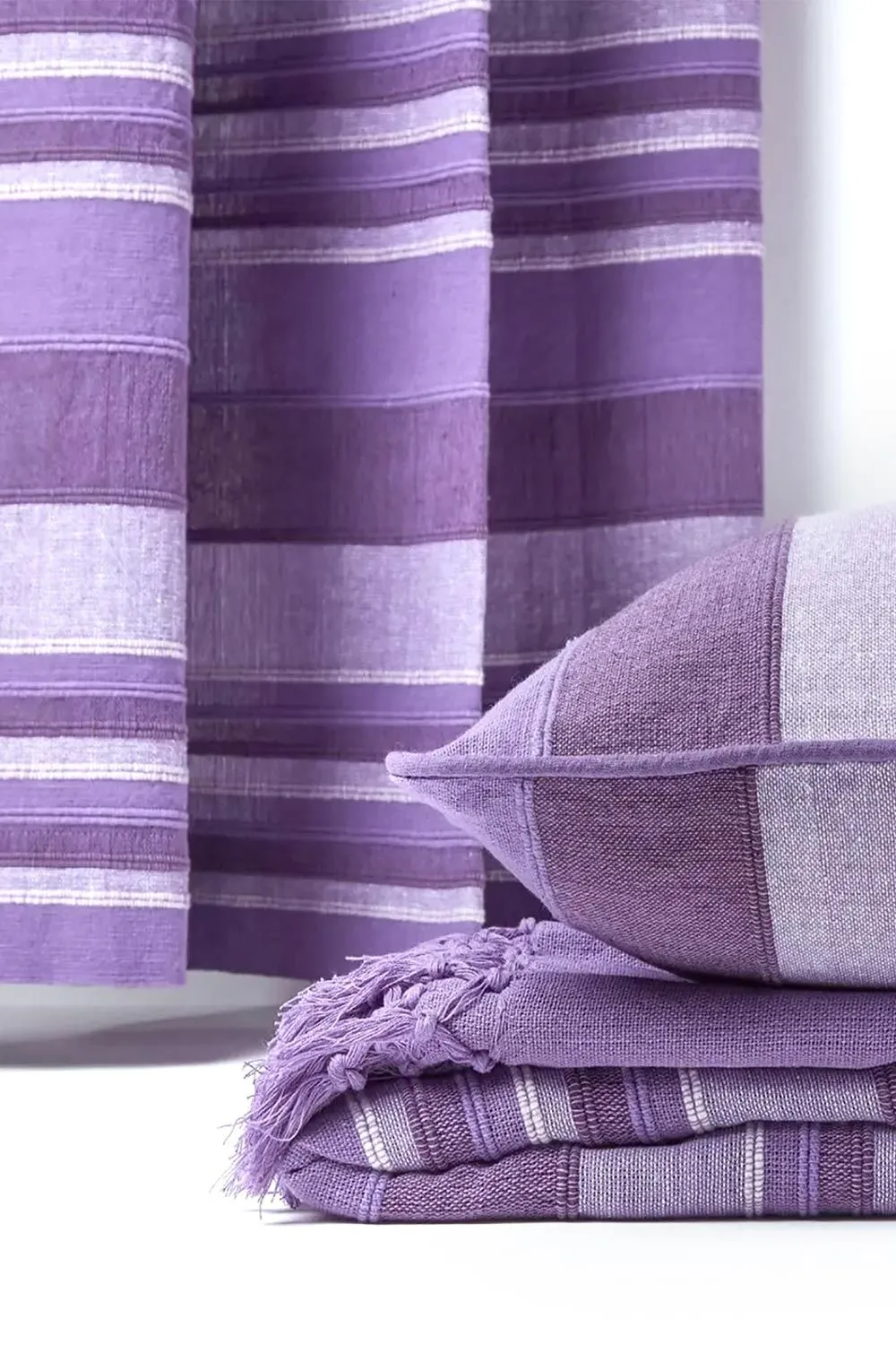 Homescapes Cotton Morocco Striped Curtain Pair in Mauve 4