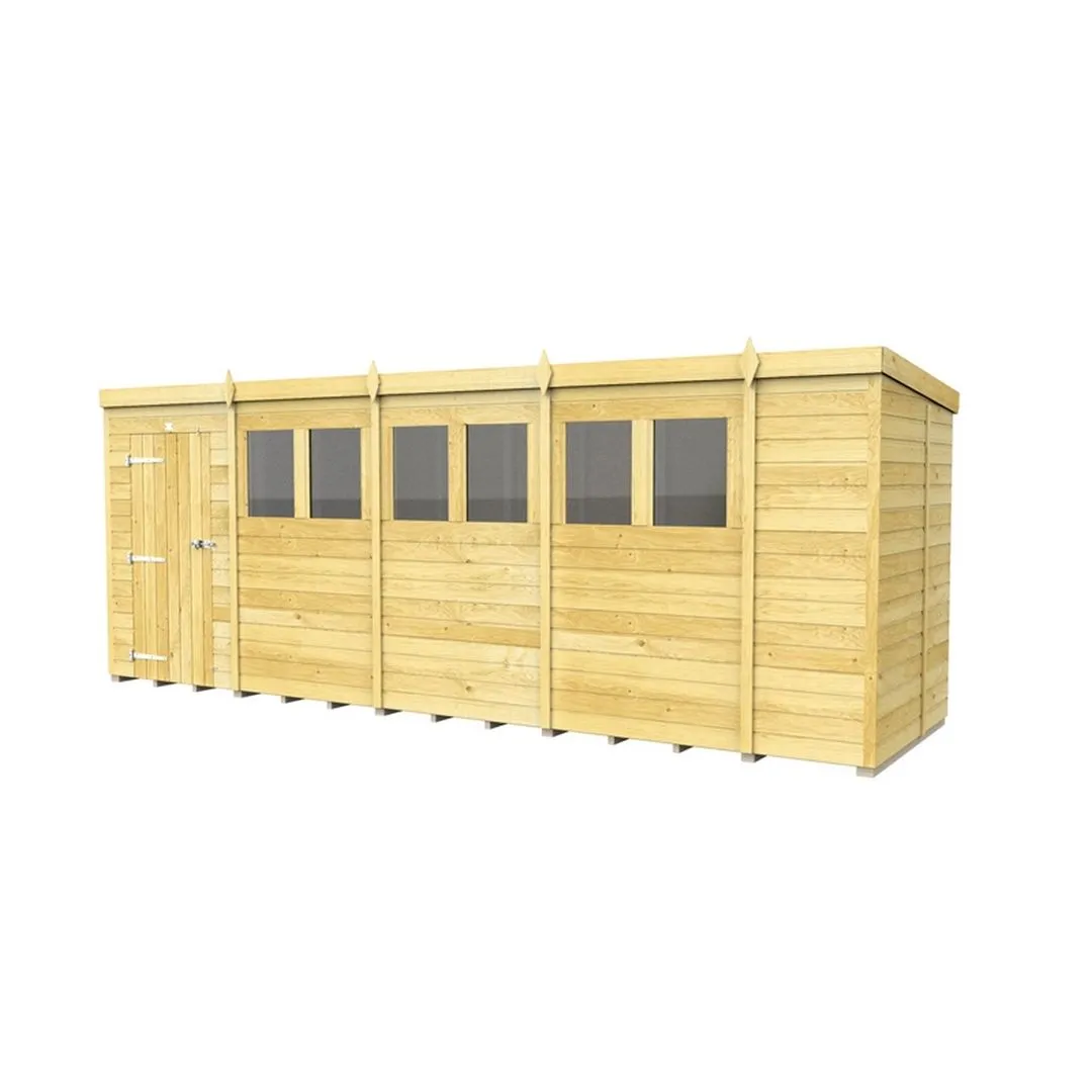 Buttercup Farm 18 x 5 Feet Pent Shed - Single Door W/ Windows - L147 x W533 x H201 cm in Brown 2