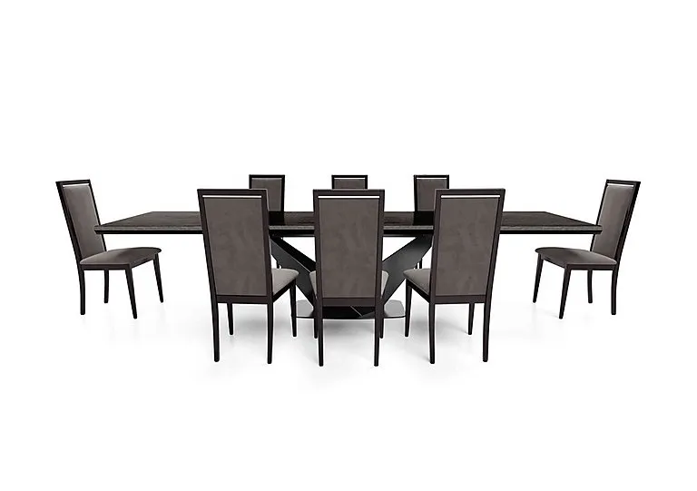 Vita Extending Dining Table and 8 Wooden Chairs with Plain Upholstered Backs - 260-cm - Miraglio Granite