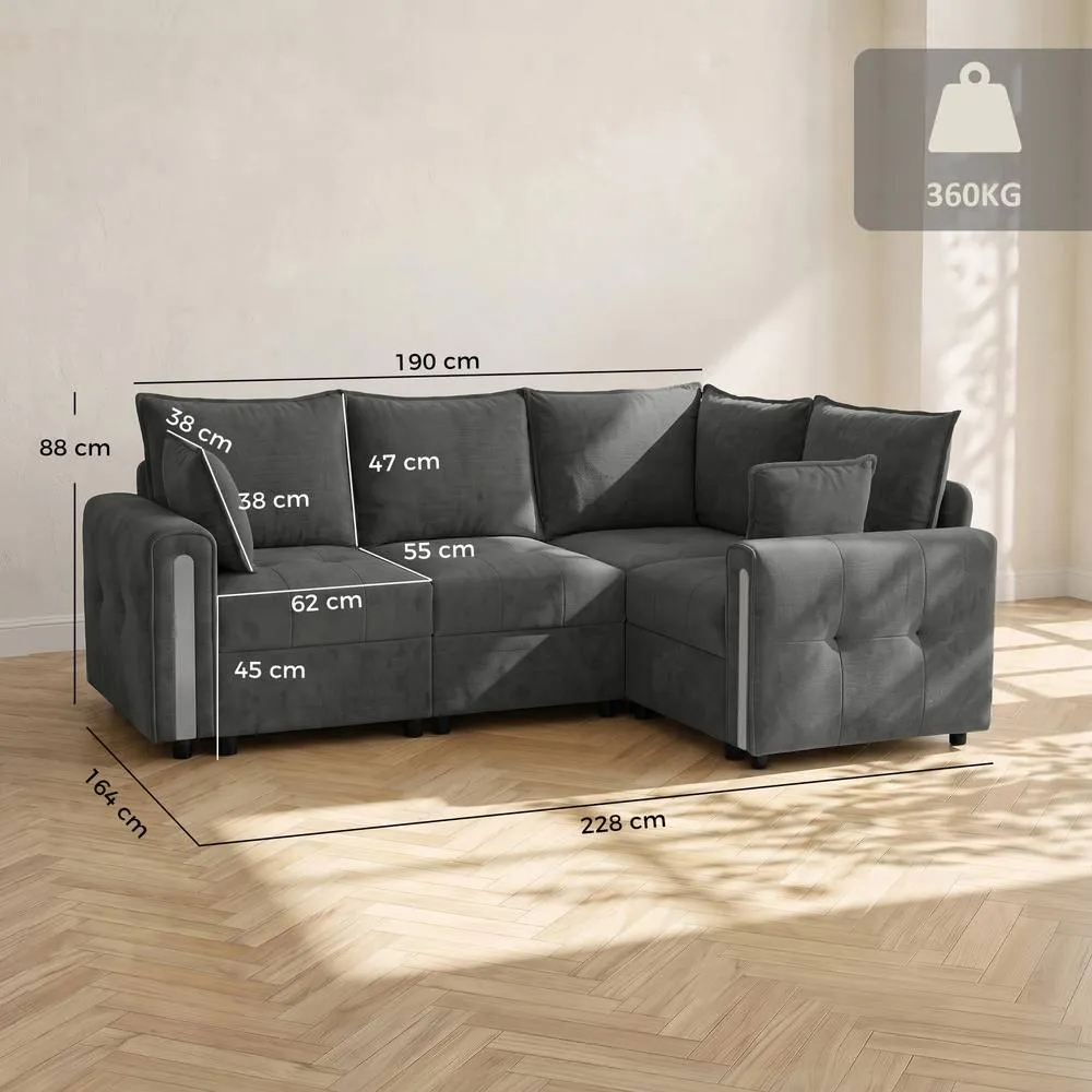 HOMCOM 228cm L Shaped Sofa 3-Seater Sectional Sofa with Storage, Dark Grey 3
