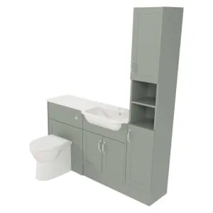 Deccado Padworth Willow Green Fitted Tower, Vanity & Toilet Pan Unit Combination with RH Basin - 1500mm 2