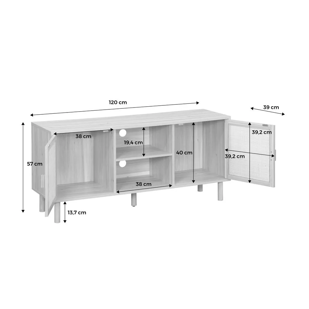 sweeek 120cm Tv Unit Wooden Effect & Cane 2 Doors in Light Brown 5