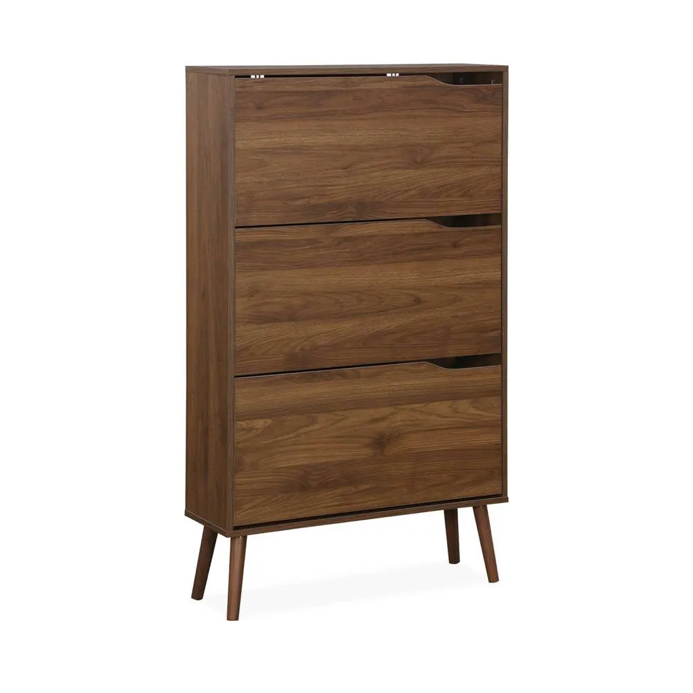 sweeek 3-door shoe cabinet with walnut wood effect in Dark Brown 2