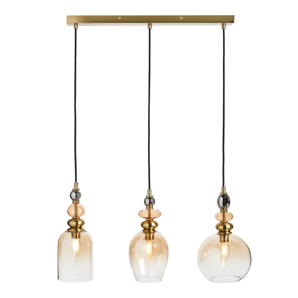 Seline Champagne 3 Light Diner Pendant, Satin Brass