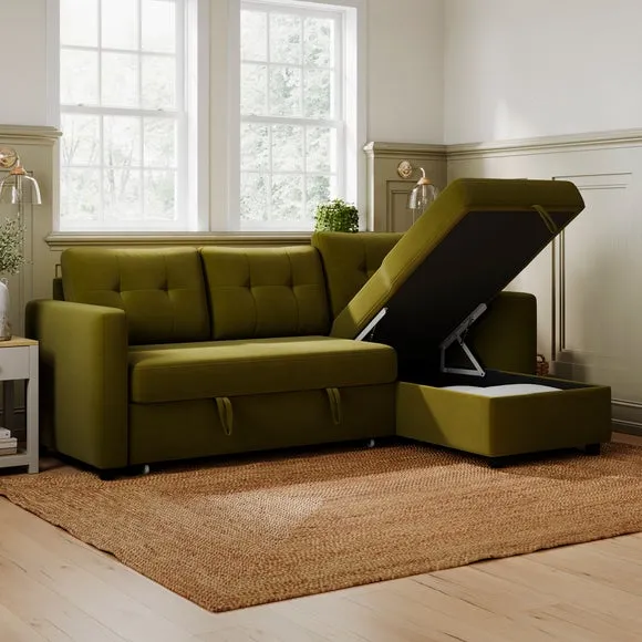 Barker Velvet Trundle Corner Chaise Sofa Bed 3