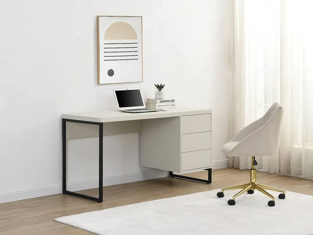 Vente-unique Desk With 3 Drawers - MDF & Metal - Beige & Black - TIMFIA