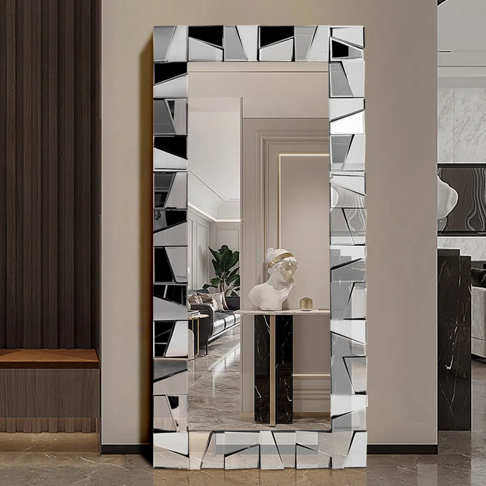 800mm x 1600mm Oversized Glam Rectangle Full Length Floor Mirror Silver Glass Frame