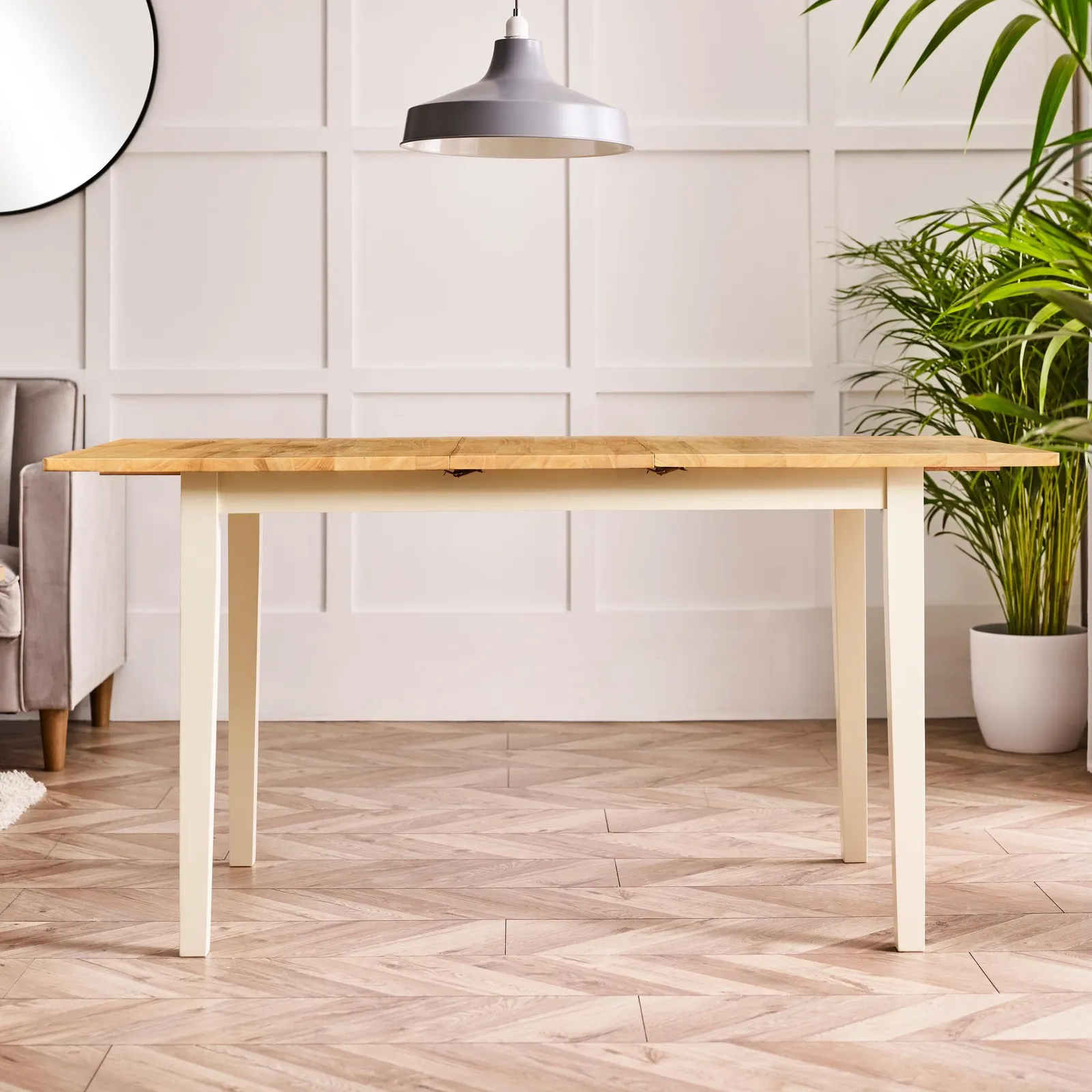 FurnitureboxUK Salcombe Extending Rectangular Wooden Table with 2 Whitby Chairs & 2 Large Benches in Cream 4