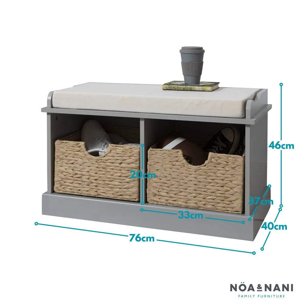 Nöa and Nani Stockholm Storage Bench with 2 Brown Baskets in Silk Grey 5