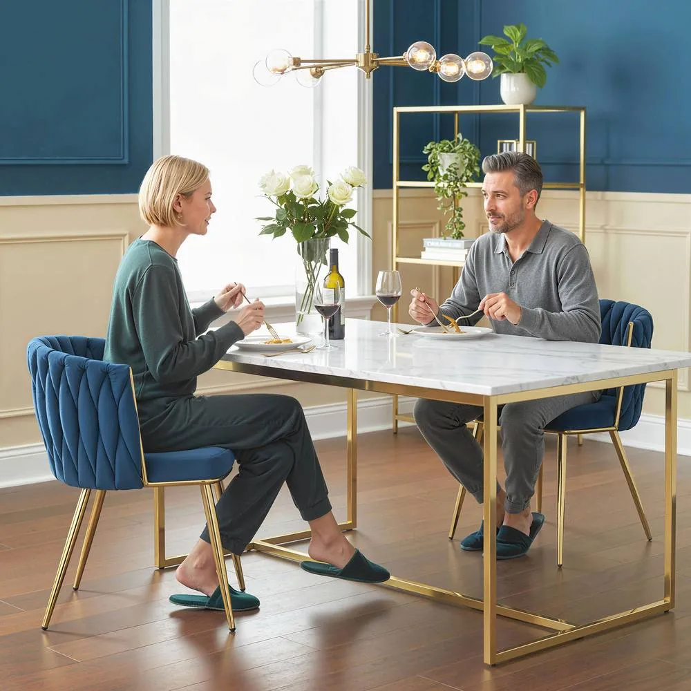 HOMCOM Upholstered Kitchen Chairs Set of 2 with Woven Backrest in Dark Blue