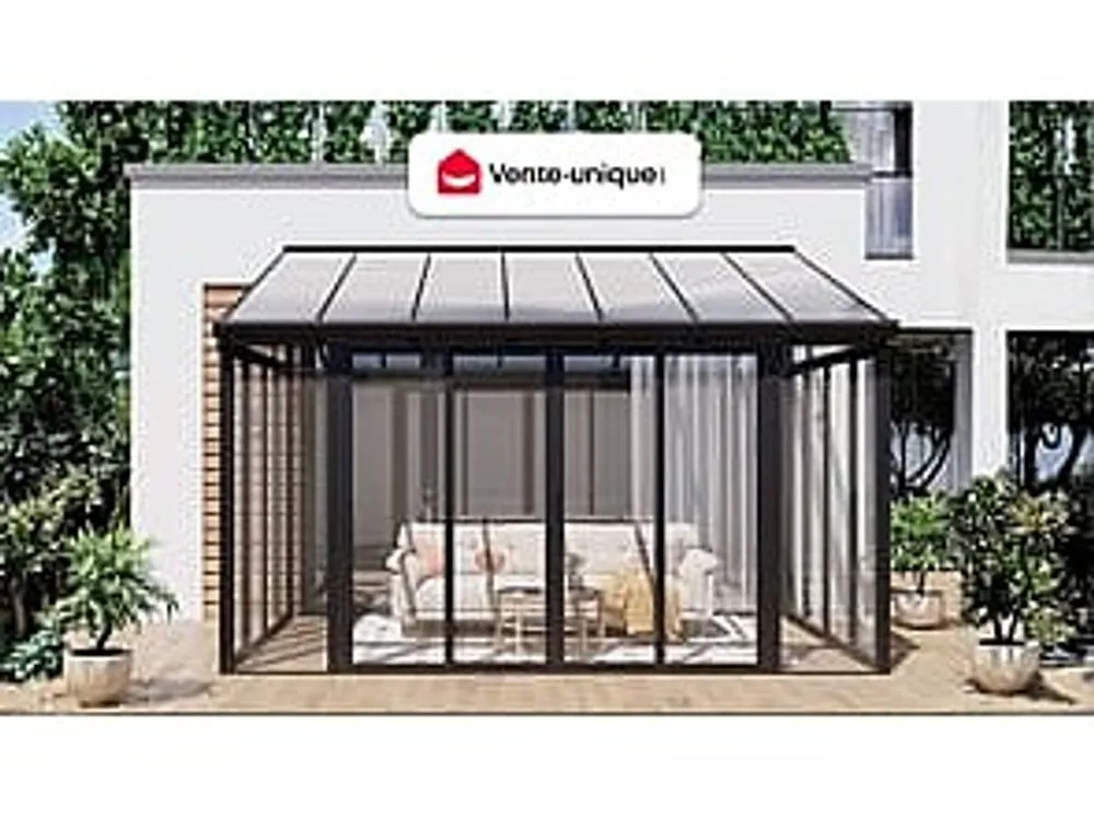 Vente-unique Aluminium & Polycarbonate Conservatory With UV Protection - 12.5 M² in Dark Grey 4