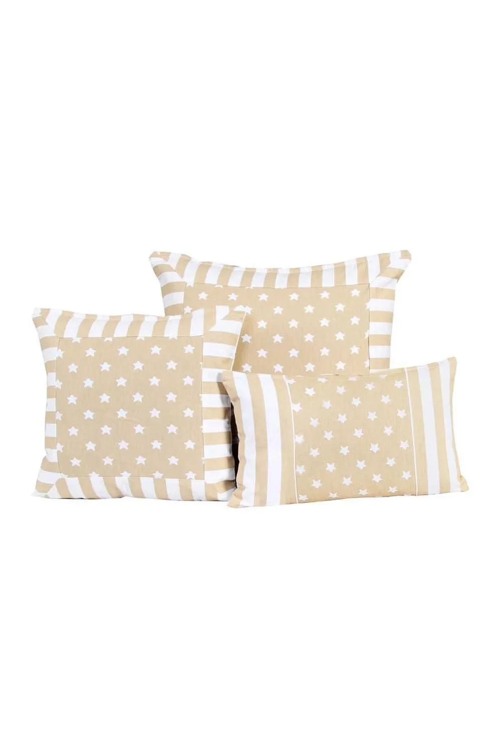 Homescapes Cotton Beige Stripe Border & Stars Cushion Cover 3