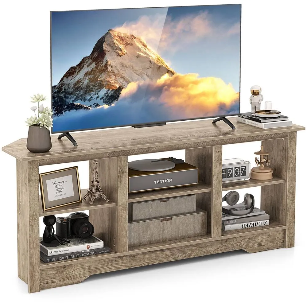 Costway Media Entertainment Center TV Stand for TVs up to 65 Inches-Grey in Grey
