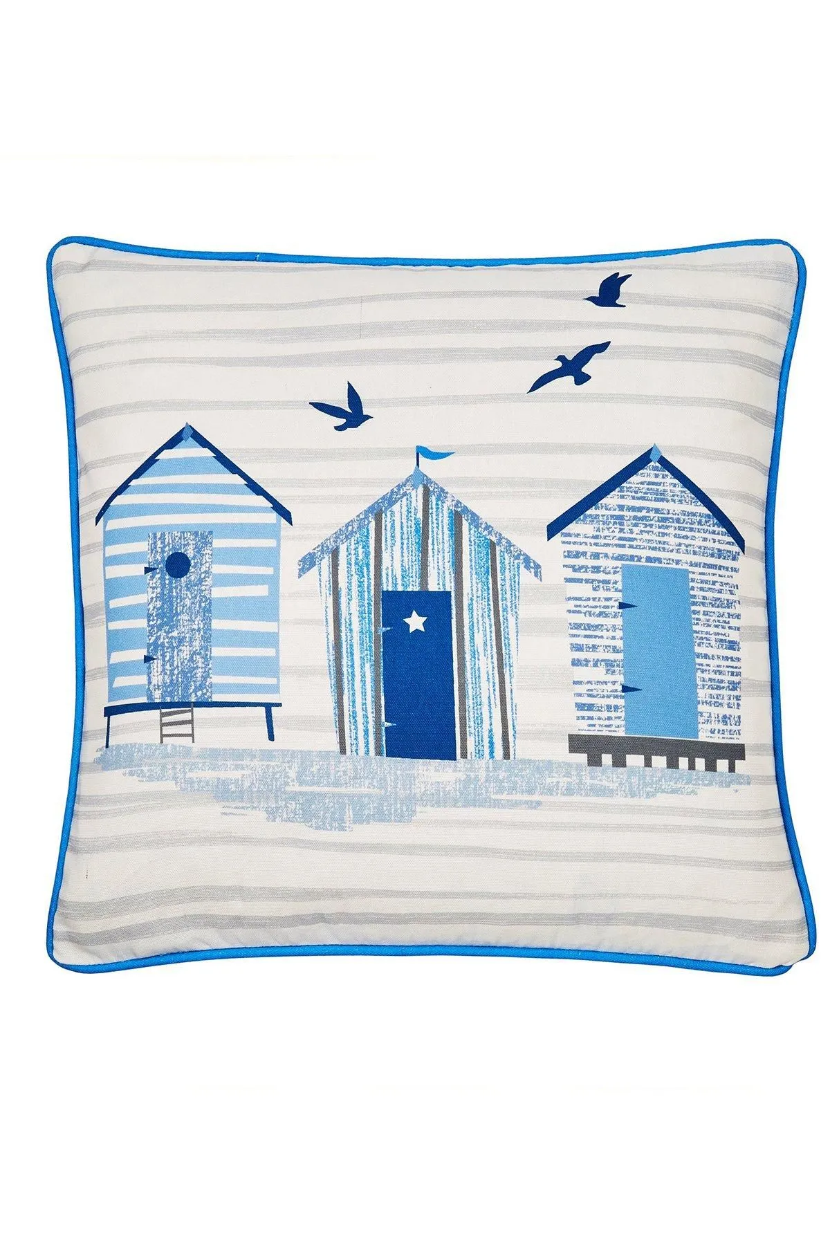 Fusion 'Beach Huts' Outdoor Water & UV Resistant Garden Filled Bench Cushion in Blue 2