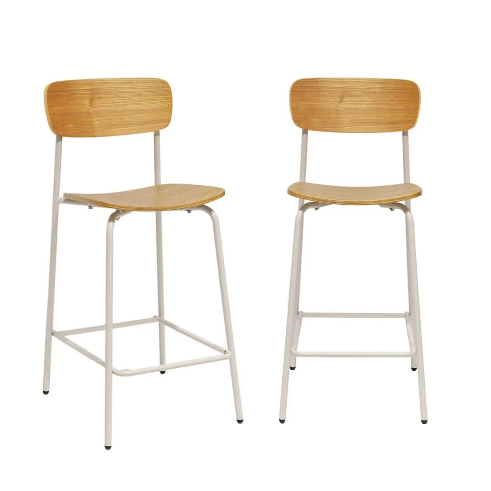 sweeek Vintage metal & plywood bar stool (set of 2) in Beige 2