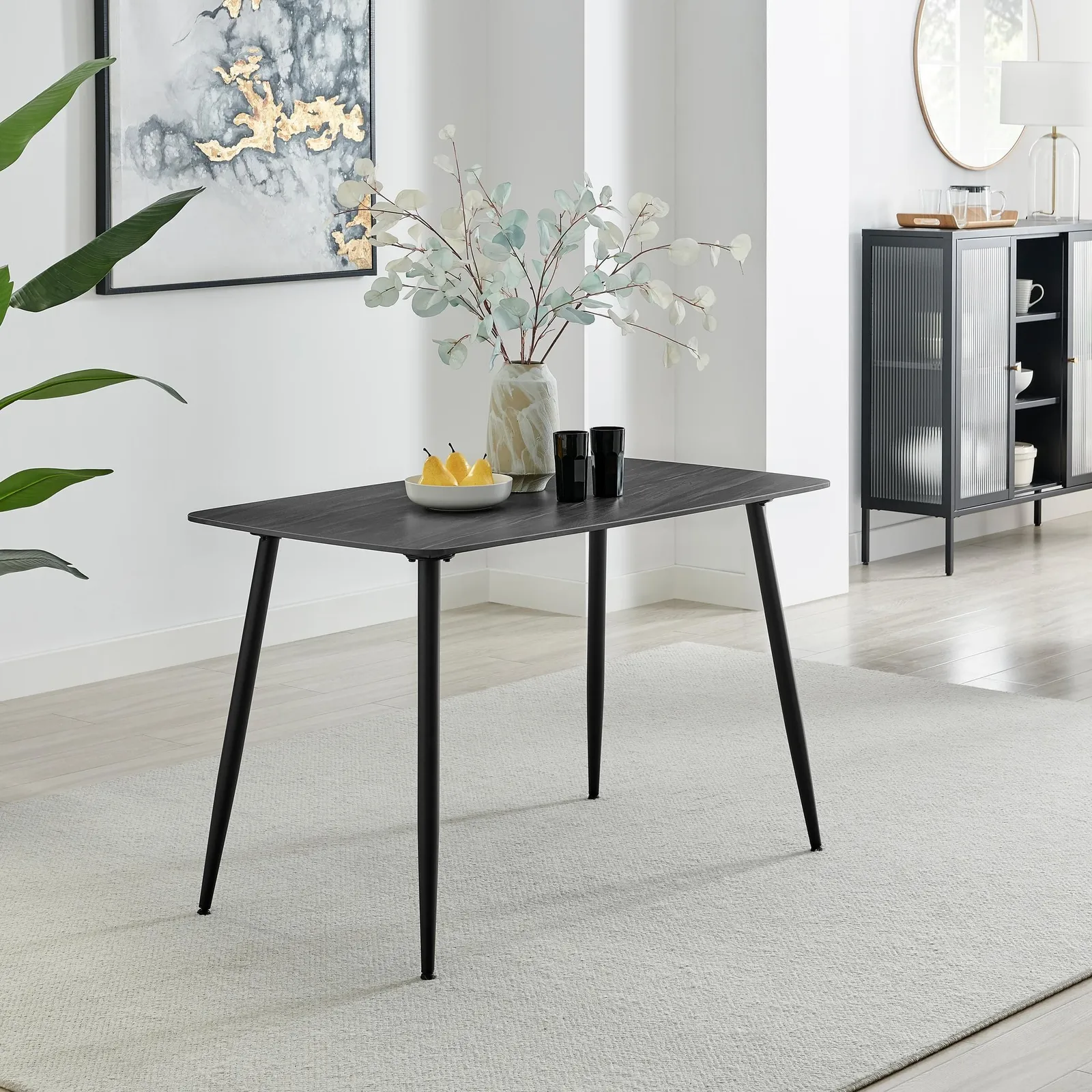 FurnitureboxUK Asti Grey Marble Ceramic Top Dining Table & 4 Black Asti Chairs in Cream 2