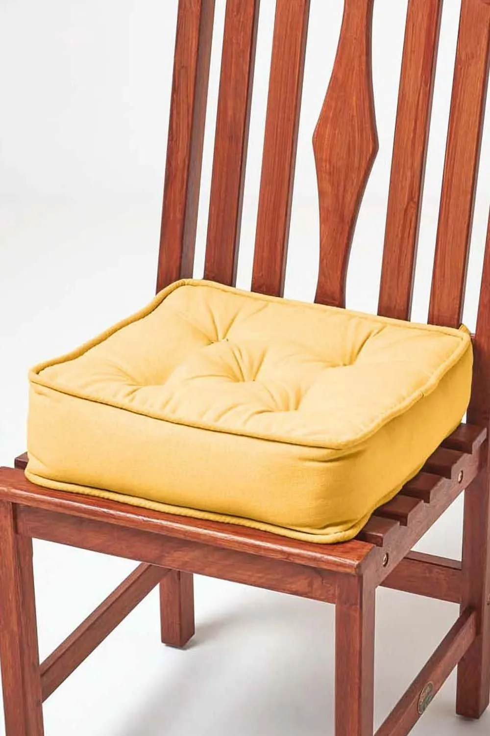 Homescapes Cotton Dining Chair Booster Cushion in Mustard 1