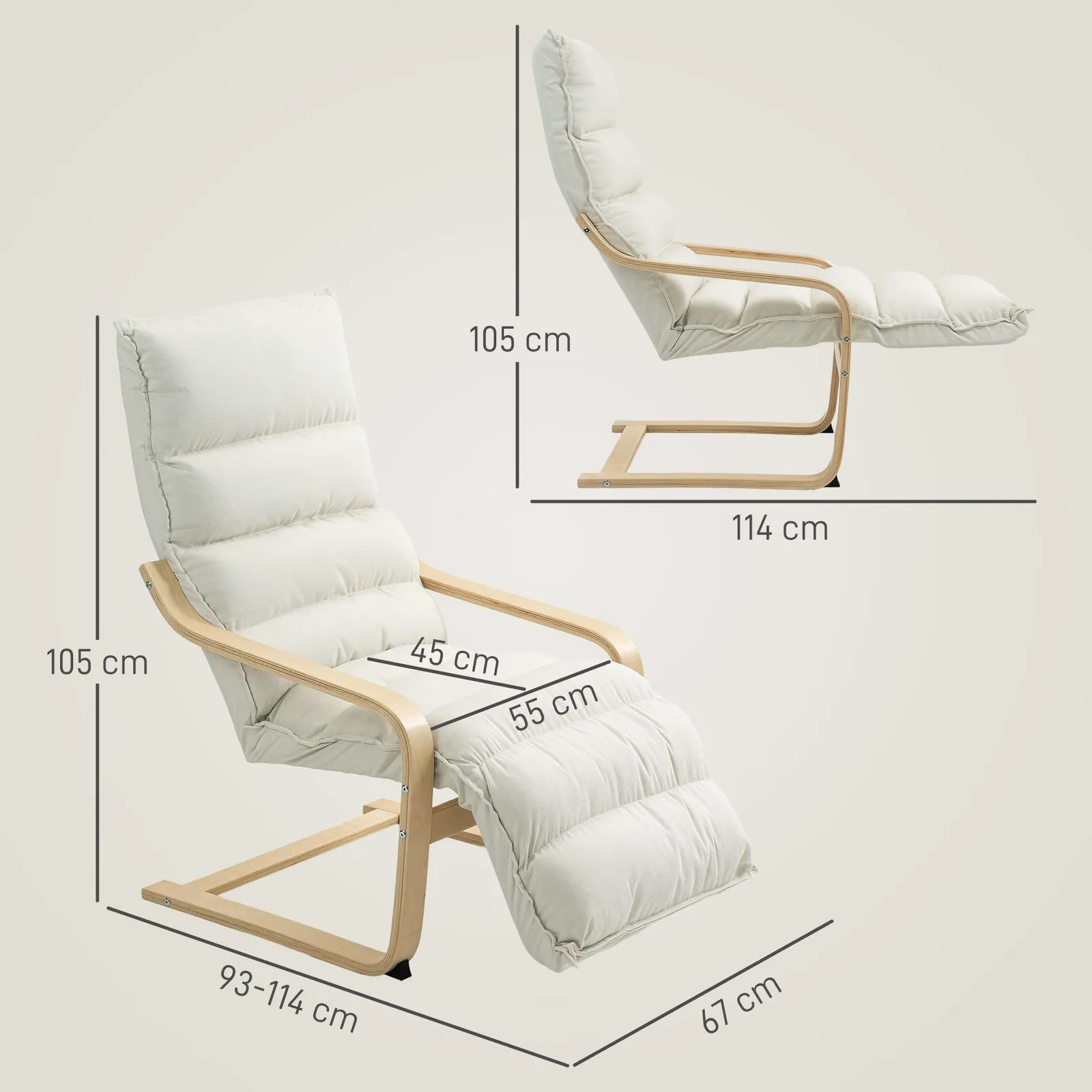 HOMCOM Birch Wood Lounge Chair for Living Room, Bedroom in Cream 3