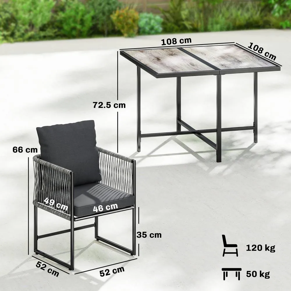 OUTSUNNY 4-Seater Garden Dining Set with Space-Saving Chairs, Black in Grey 3