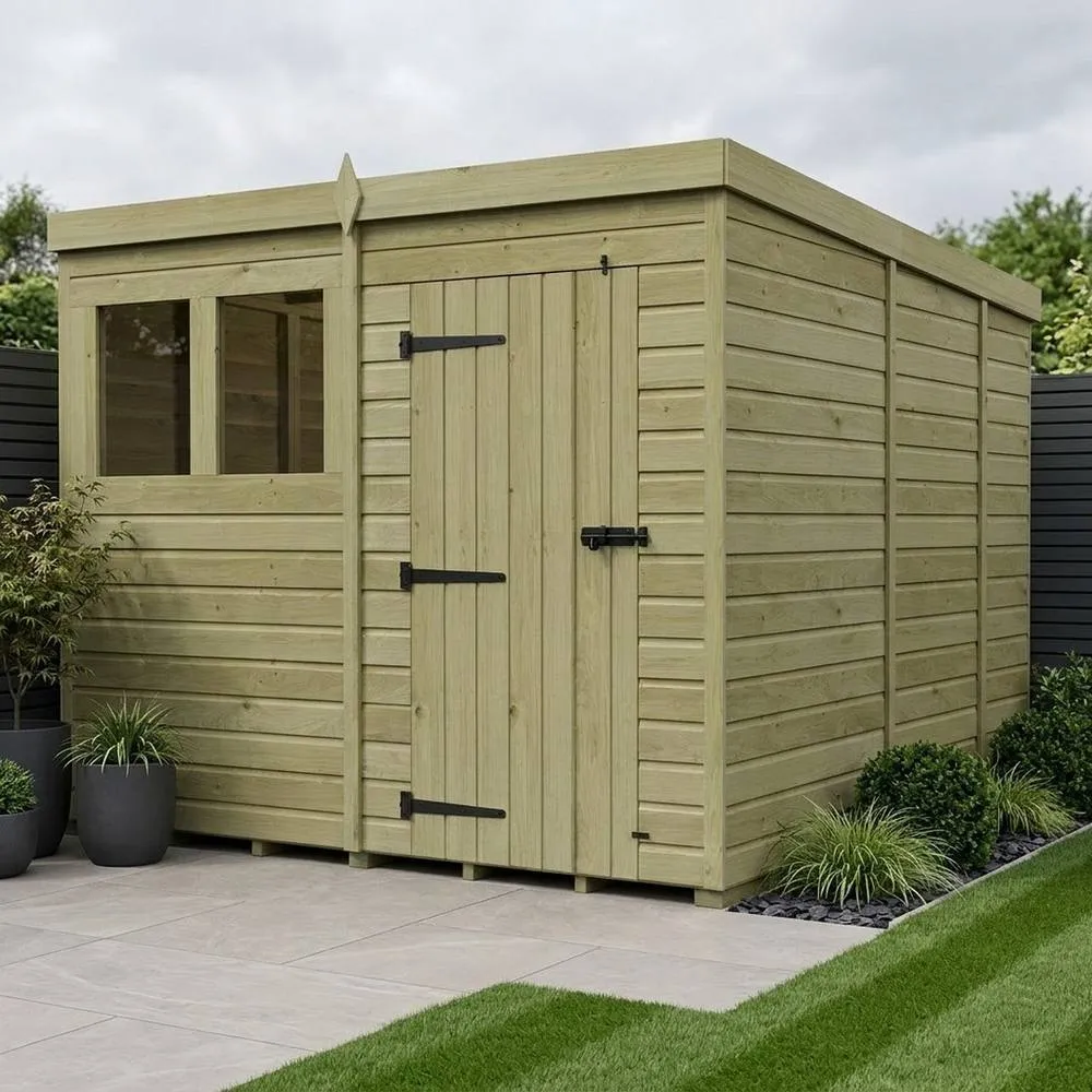 Buttercup Farm 8ft x 9ft Pent Garden Shed Single Door With Windows - Timber in Brown 2