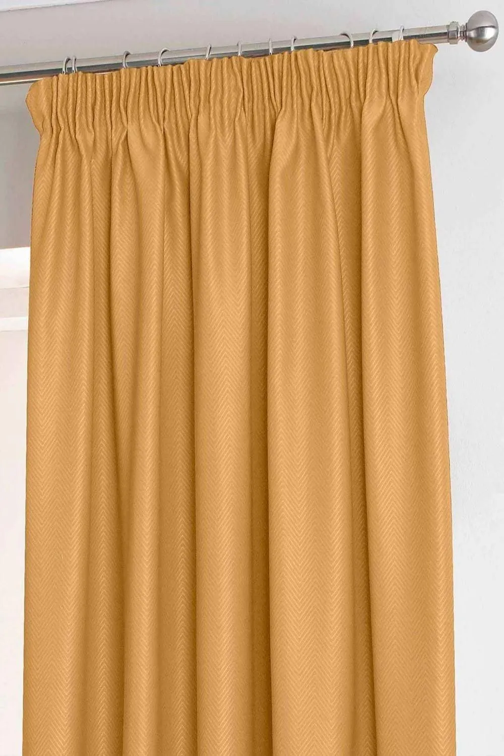 Homescapes Herringbone Blackout Curtains Pair Pencil Pleat in Mustard 3
