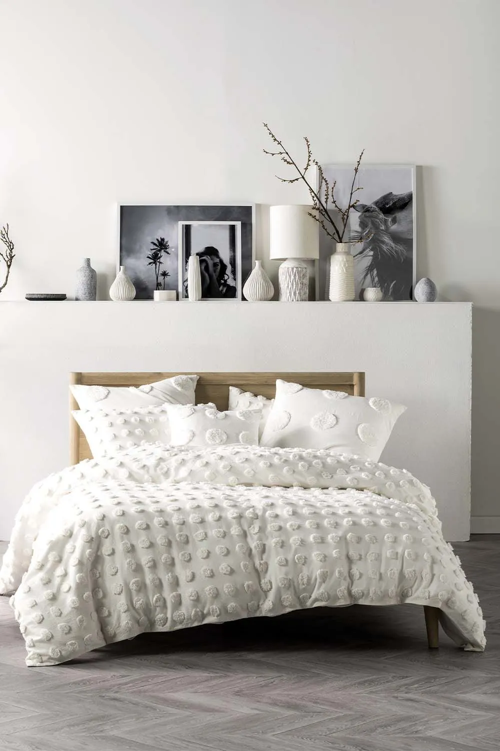 Linen House Haze Tufted Polka Dot Duvet Cover Set in White