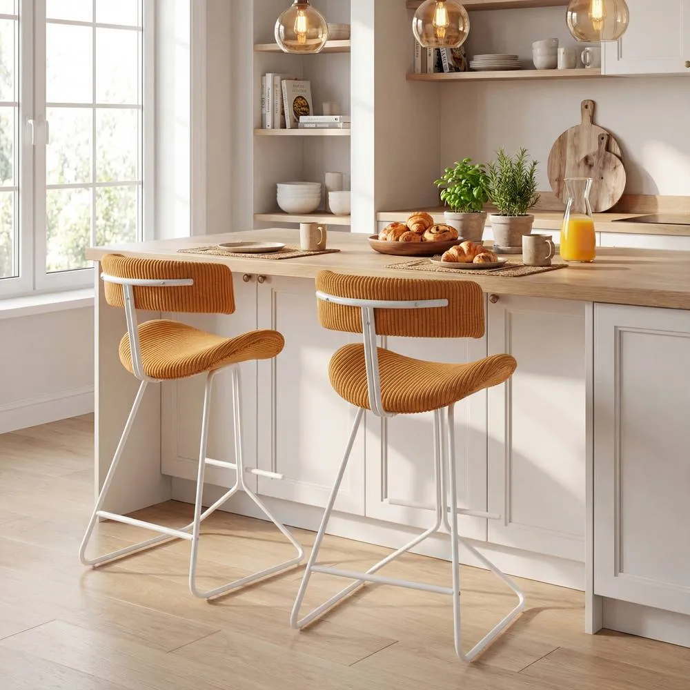 Costway 2PCS Counter Height Stools Fabric Upholstered Armless Barstools in Mustard