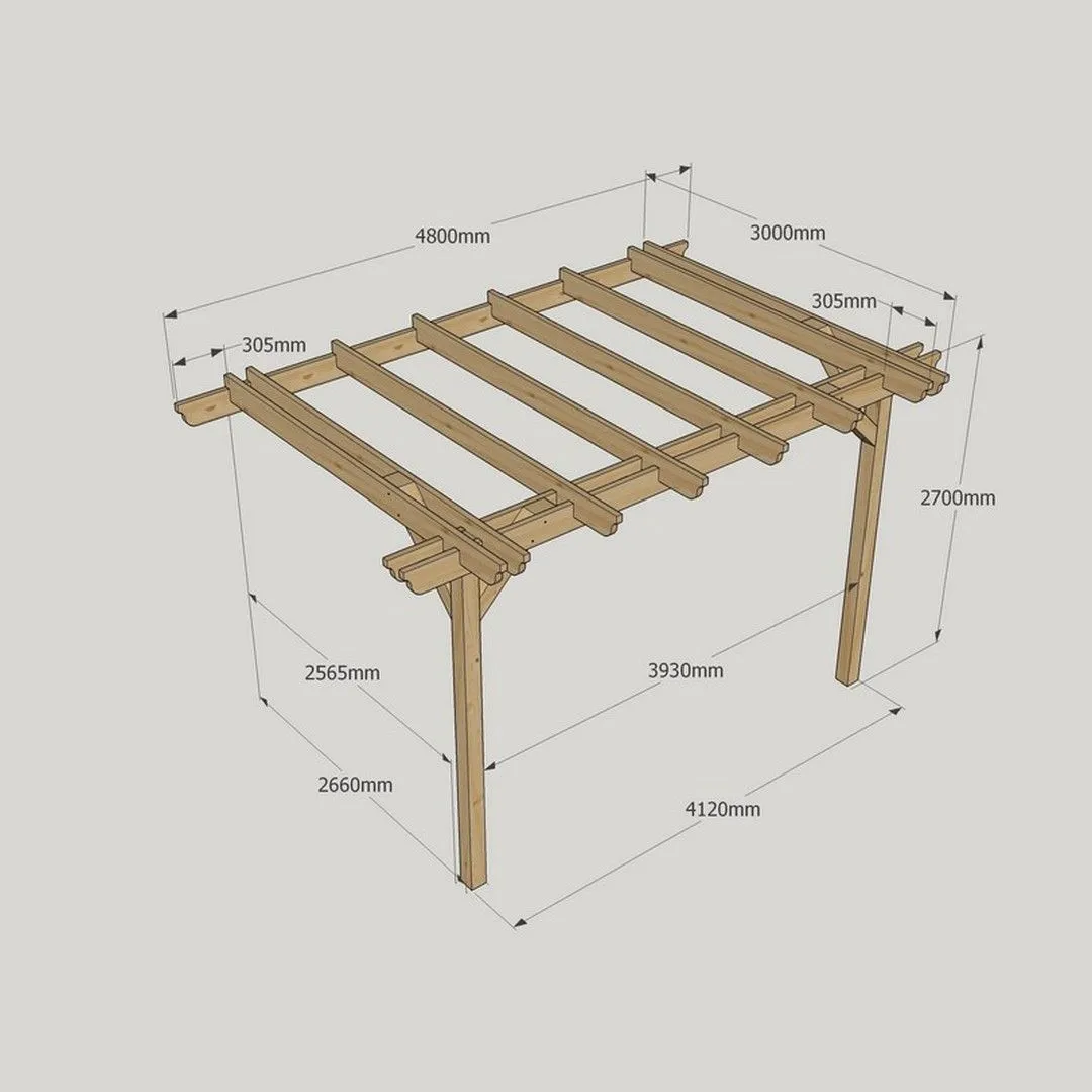 Rutland County Garden Furniture Ltd Wall Mounted Double Garden Pergola, Wood, L300 x W480 x H270cm, Brown 3