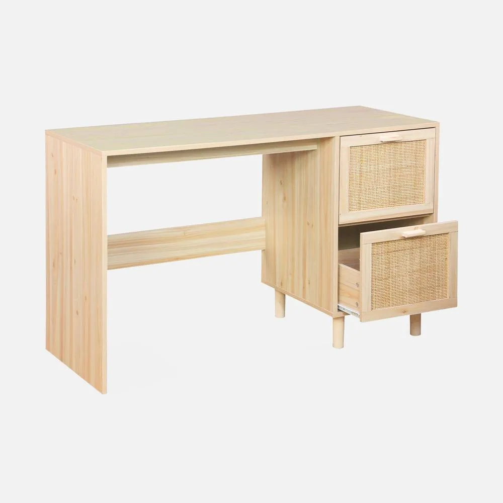 sweeek 2-drawer Woven Rattan Desk in Light Brown 3