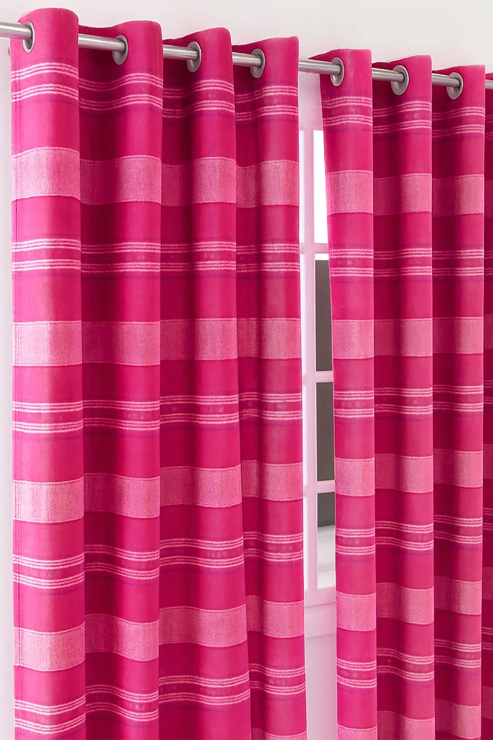 Homescapes Cotton Morocco Striped Curtain Pair in Pink 2