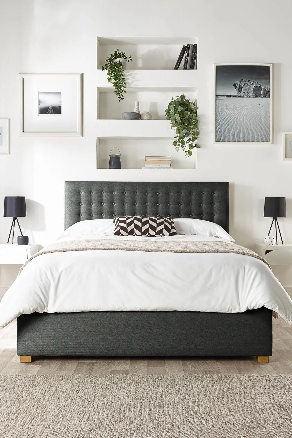 Catherine Lansfield Opulence Ottoman Storage Bed in Saxon Twill Fabric, Custom Made in Charcoal 1