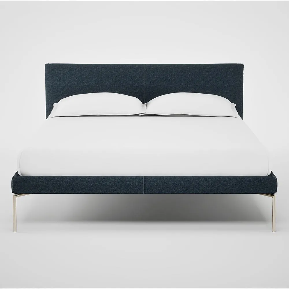 Heal's Matera Bed Double Siena Cotton Deep Sea Stainless Steel Foot