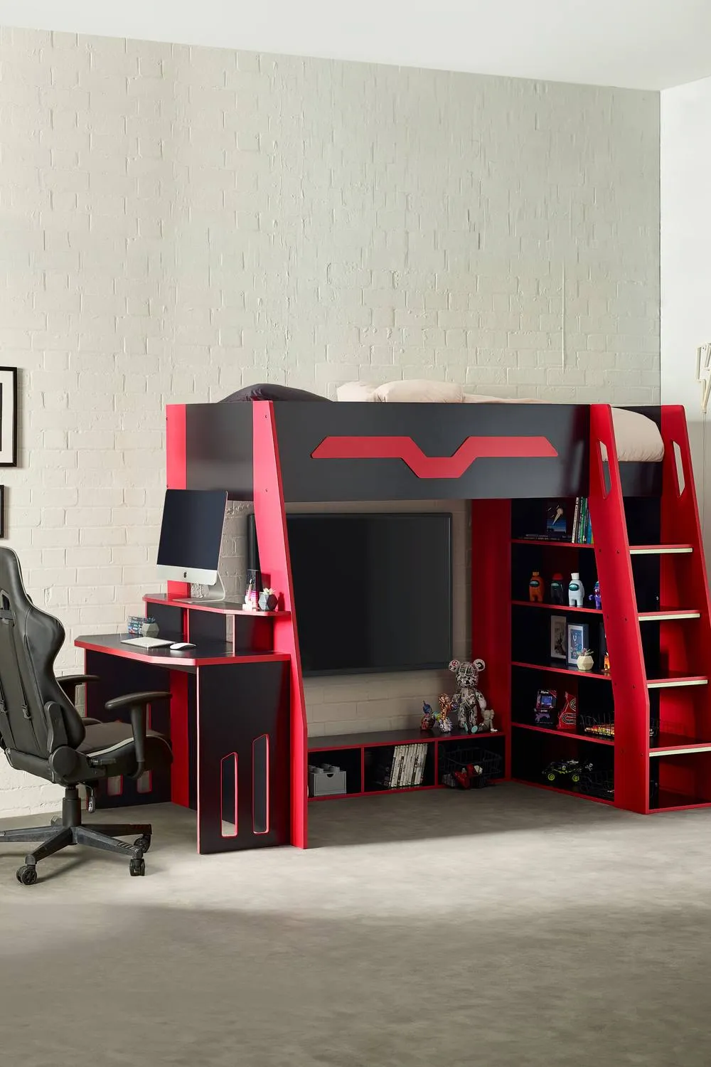 Julian Bowen Eagle Single Black & Red Gaming Highsleeper Loft Bed with Desk 2