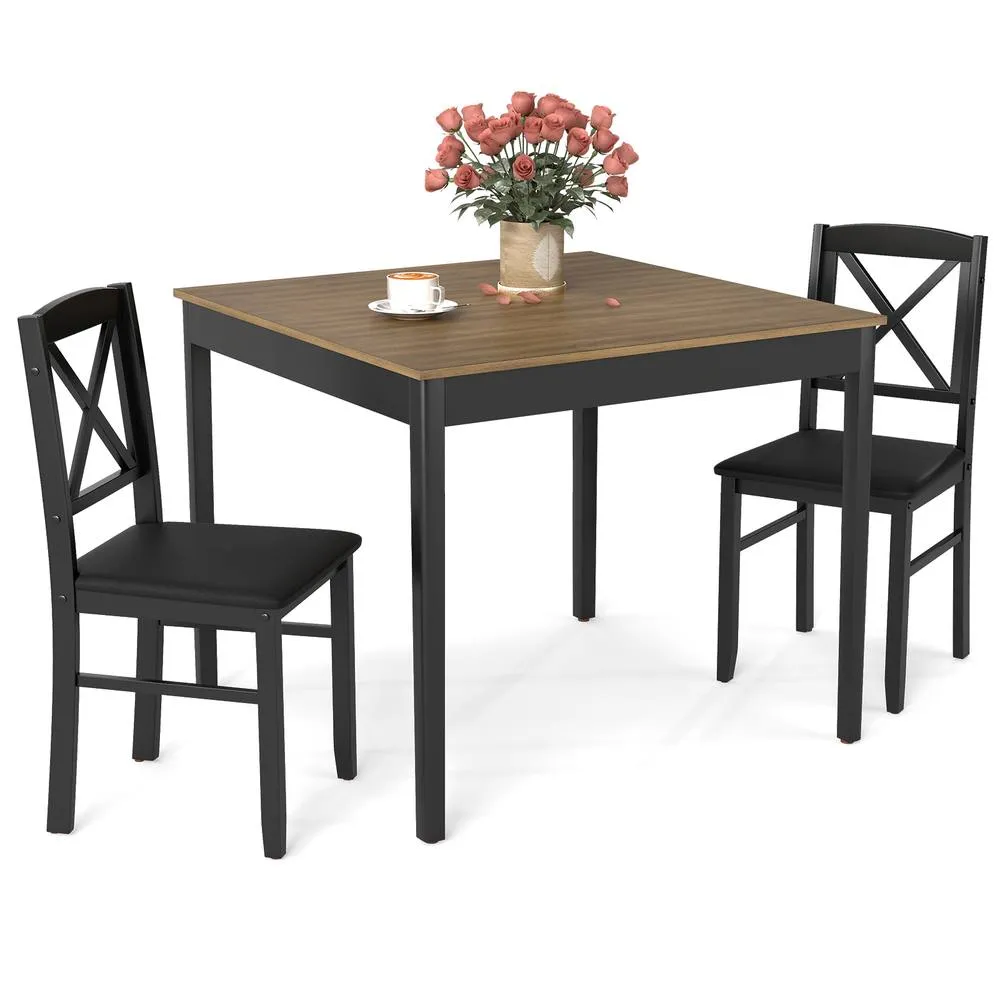Costway 3PCS Dining Table & Chairs Set Kitchen Table w/2 Upholstered Chairs in Brown 2