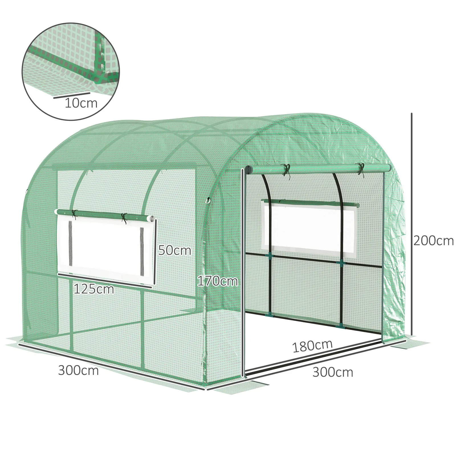 OUTSUNNY Polytunnel Greenhouse with UV-resistant PE Cover, Grow House, 3 x 3 x 2m in Green 3