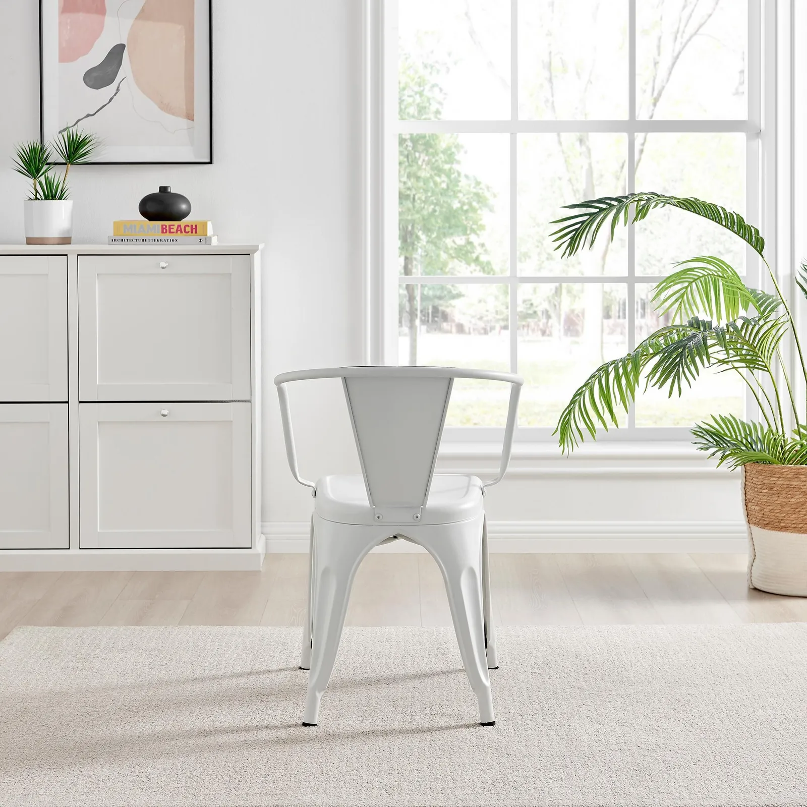 FurnitureboxUK Set of 2 Colton Industrial Steel Stackable Tolix Style Dining Chairs with Arms in White 6