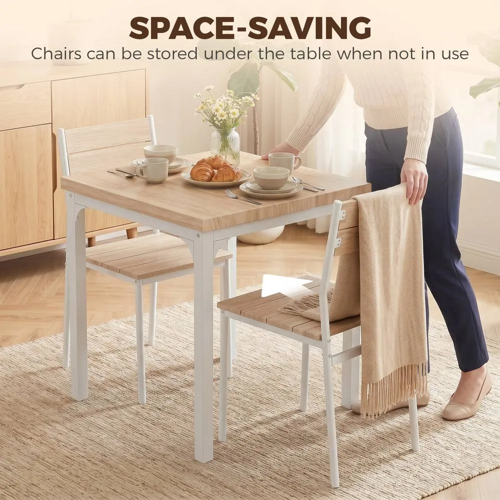 HOMCOM 3 Pcs Compact Dining Table 2 Chairs Set, Oak Wood Effect in Natural 4