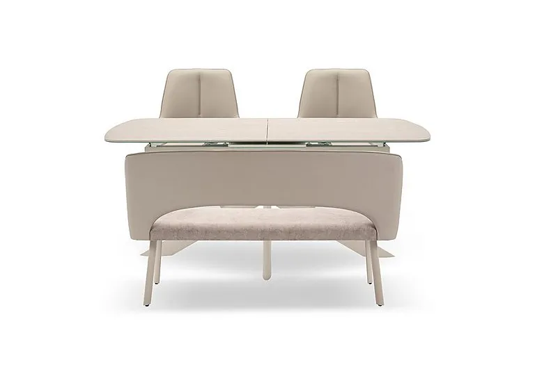 Tino Large Pop-up Extending Dining Table with 2 Swivel Chairs and a High Back Bench in Faux Leather
