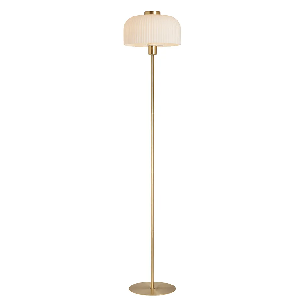 Binita Glass Ribbed Floor Lamp, Opal & Brass