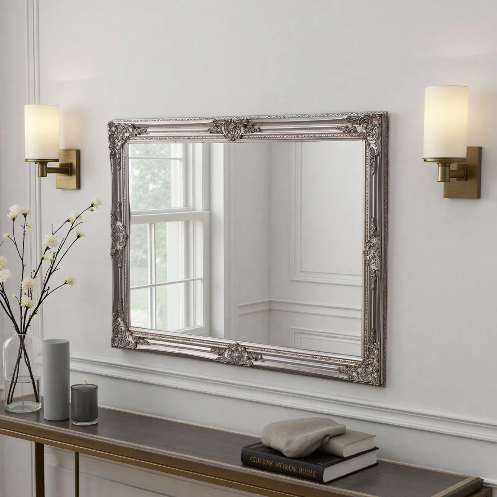 Yearn Mirrors Decorative Silver Mirror 104 x 74cm in Metallic Silver 2