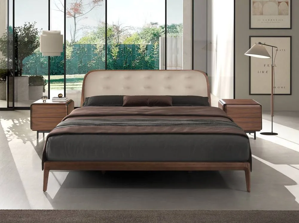 Angel Cerda Leatherette King Bed 180x200 cm in Beige 5