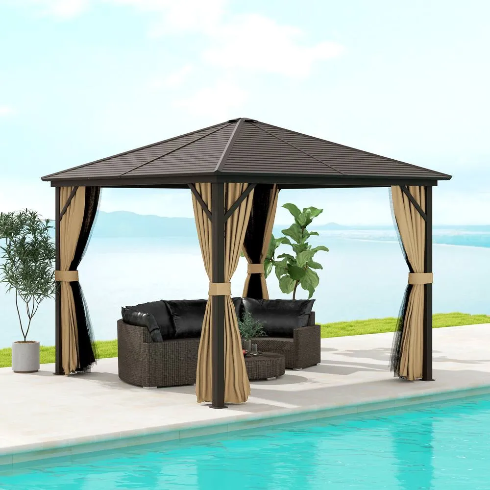 OUTSUNNY 3x3(m) Hardtop Gazebo Outdoor Shelter with Aluminium Frame in Brown