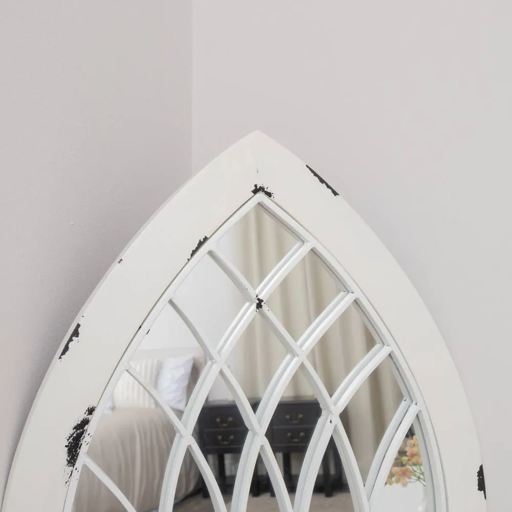 Melody Maison Arched White Distressed Chapel Fretwork Garden Mirror - 47cm X 142cm 6