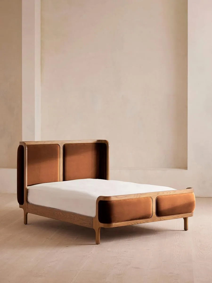 Belsa Bed, Light Wood, Super King, Velvet, Cinnamon