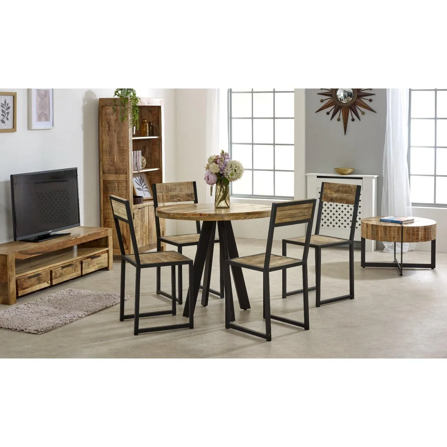 IH Design Bratton Mango Wooden 4 Seater Round Dining Table in Brown 4
