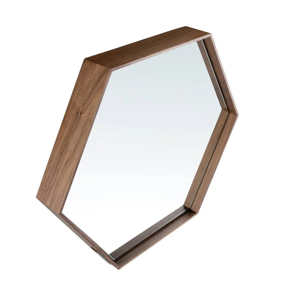 Angel Cerda Hexagonal Walnut Veneer Wall Mirror, 46x40x6 cm 6
