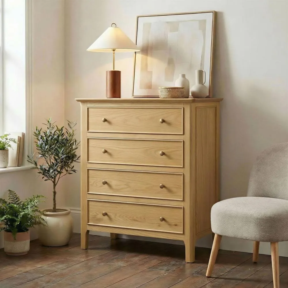 FurnitureboxUK Belle Oak Wood Chest of Drawers in Light Brown