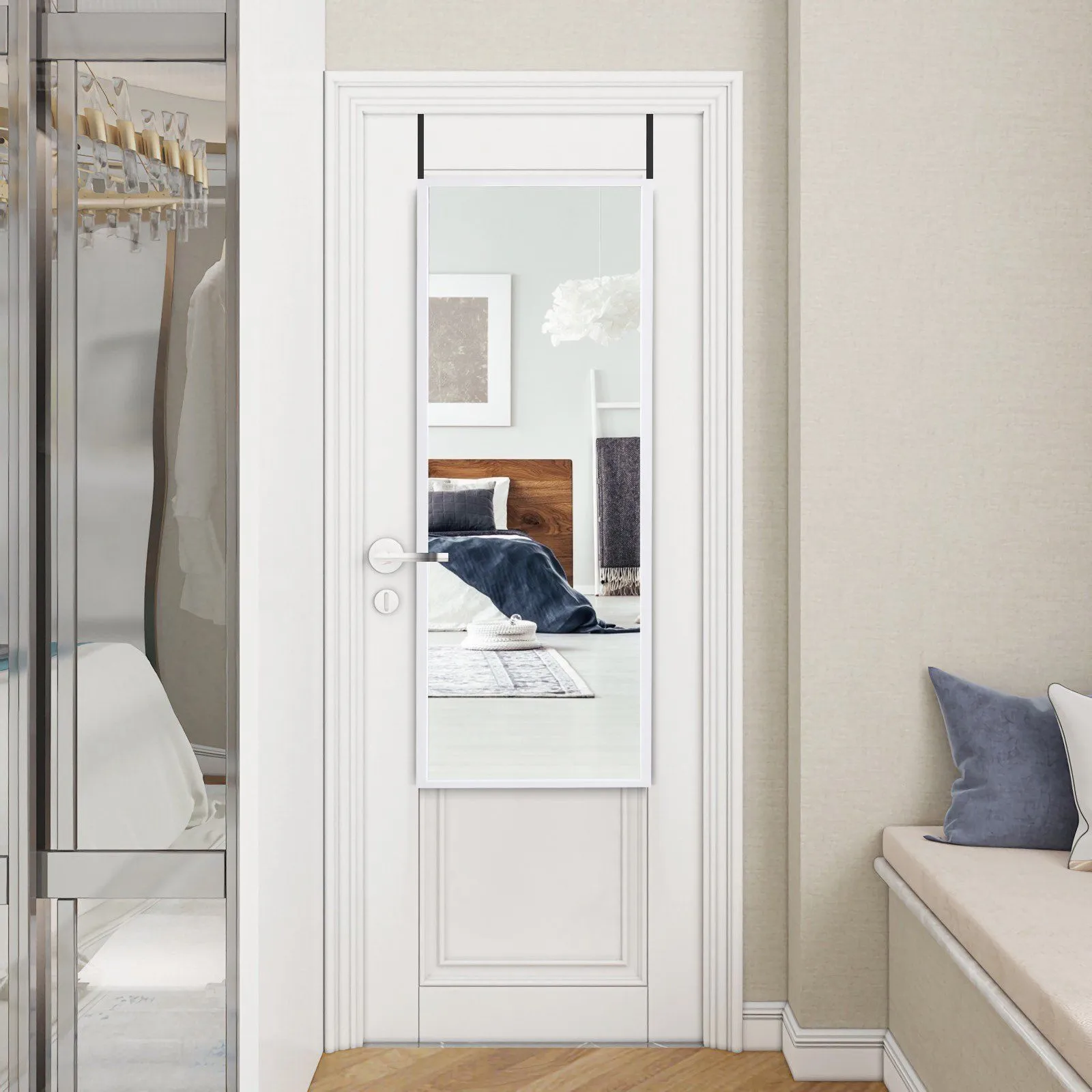Costway 2 IN1 Full Length Mirror Over the Door Dressing Mirror Wall Mounted Makeup in White 3