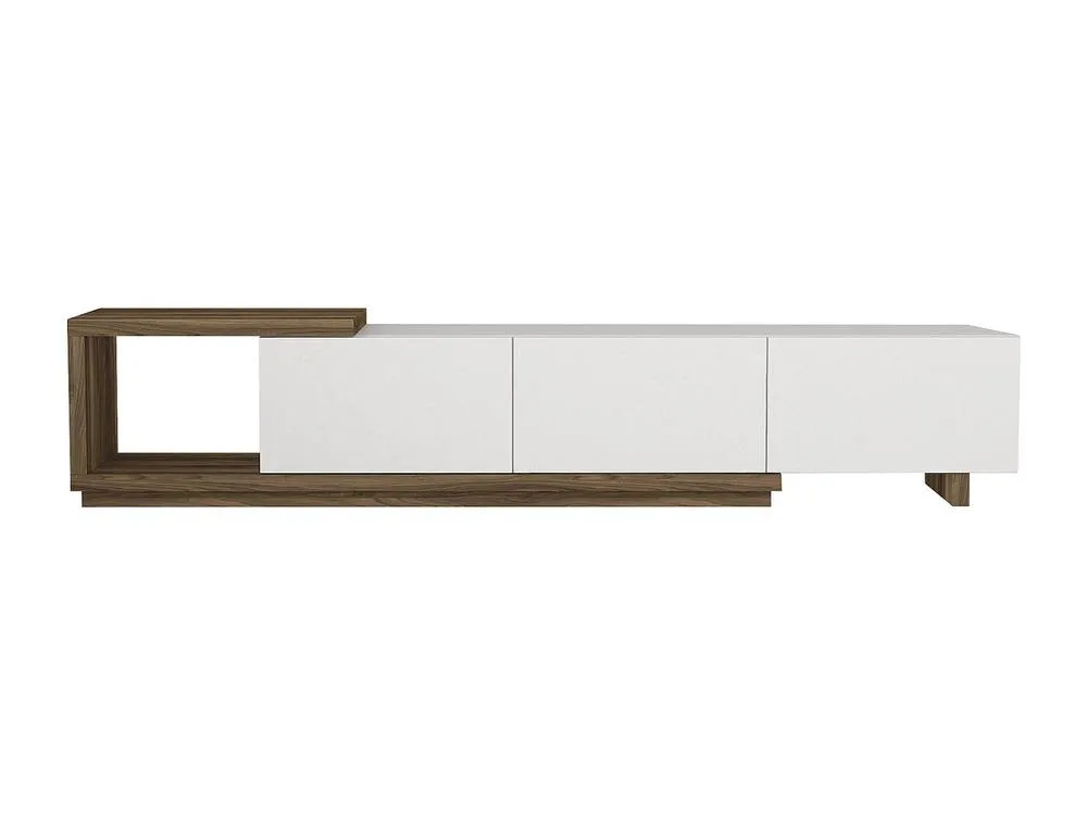 Vente-unique TV Stand With 3 Drawers & 1 Open Compartment - White & Natural in Light Oak 4